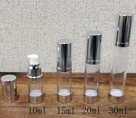 بطری پمپ بی هوا پلاستیکی نقره ای با بطری پمپ لوشن محبوب 5ml 15ml 20ml 30ml